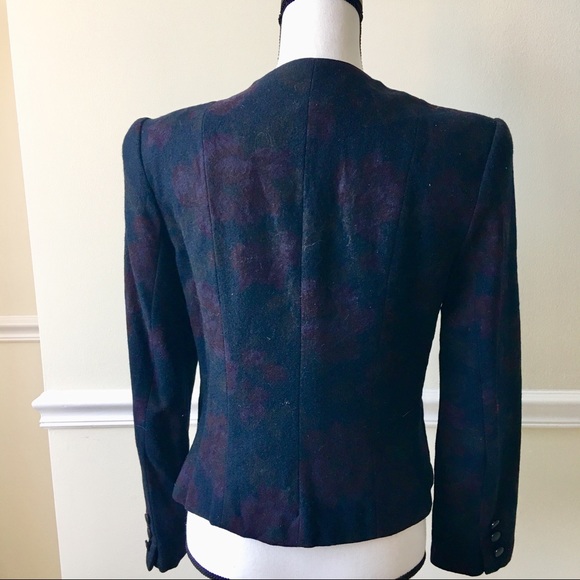 Wool flowers navy blue blazer watercolor jacket - Picture 3 of 6